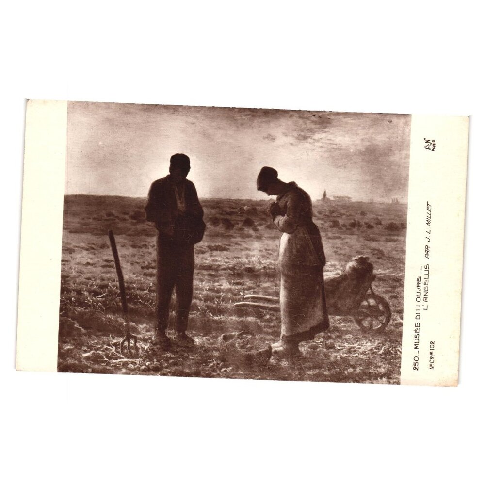Musée Du Louvre LAngelus J L Millet Vintage French Postcard Française Farm Pray